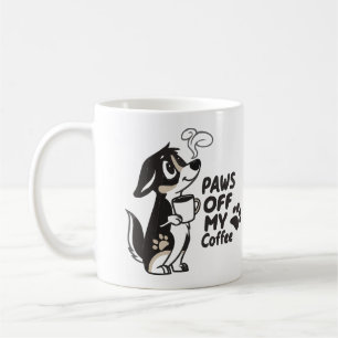 Funny Dog Lover "PAWS OFF MY COFFEE" Cartoon Mok