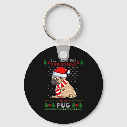 Funny Dog Lovers Cute Pug Santa Hat Ugly Christmas Sleutelhanger (Voorkant)