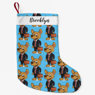 Funny dog met cartoon voor een pak voor een bedrij kleine kerstsok