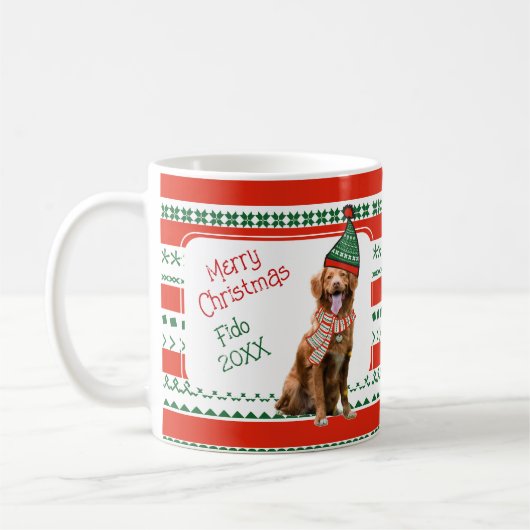Funny Dog met Elf Pet en Scarf Red Green Custom Koffiemok (Links)