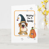 Funny Dog met Witch's Pet Halloween Kaart (Gele Bloem)
