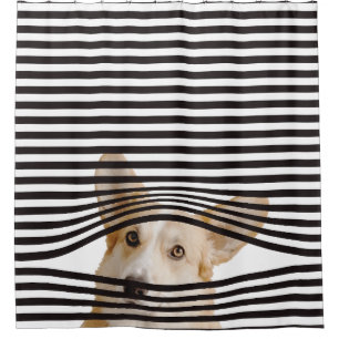 Funny dog Modern clipart streept zwart-wit Douchegordijn