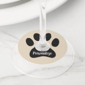 Funny dog paw voetafdruk pet Birthday viering Wijnglaslabel (Dichtbij)
