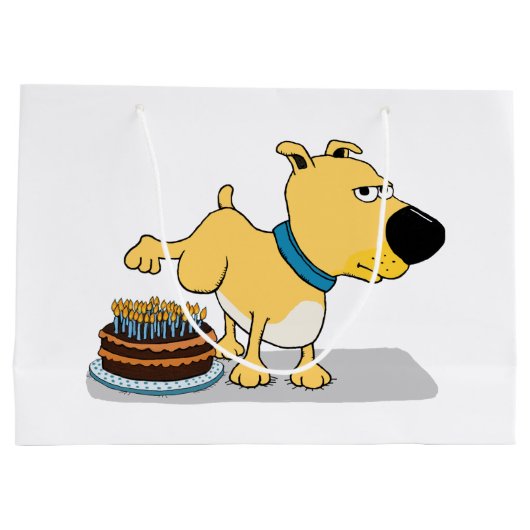 Funny Dog Peeing op Birthday Cake Groot Cadeauzakje (Achterkant)