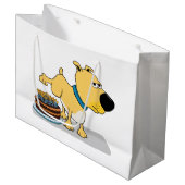 Funny Dog Peeing op Birthday Cake Groot Cadeauzakje (Voorkant Gekanteld)