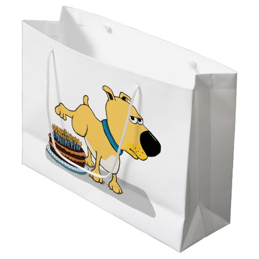 Funny Dog Peeing op Birthday Cake Groot Cadeauzakje (Voorkant Gekanteld)