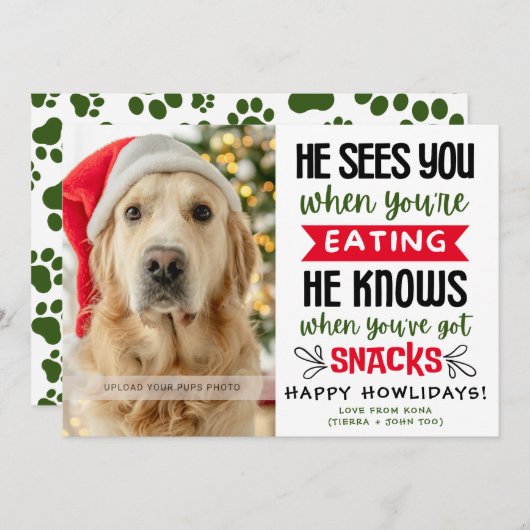 Funny Dog Photo Christmas Picture Personalized Feestdagenkaart (Voorkant / Achterkant)
