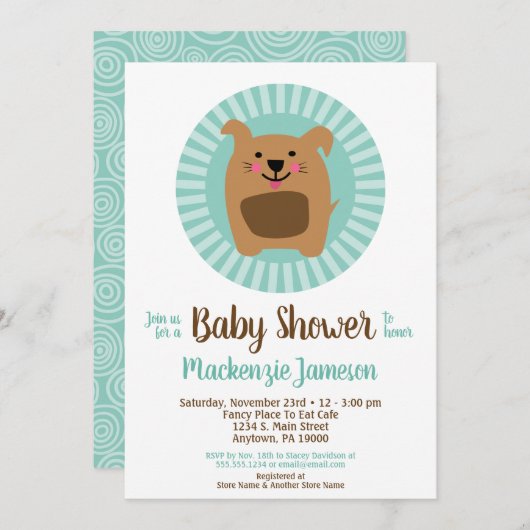Funny Dog Puppy Neutraal Baby shower Uitnodiging (Voorkant / Achterkant)