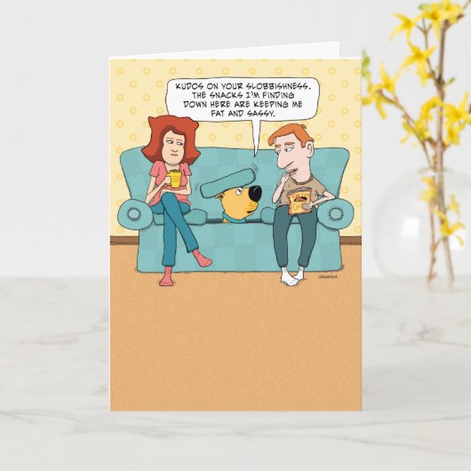 Funny Dog Snacks Verjaardag Kaart (Gele Bloem)