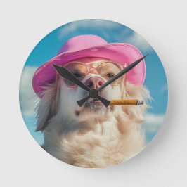 Funny Dog Wall Clock with Hat and Cigar - Quirky a Ronde Klok