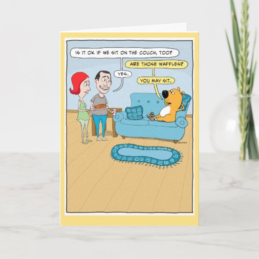 Funny Dog Wants Waffles on Couch Birthday Card Kaart (Voorkant)