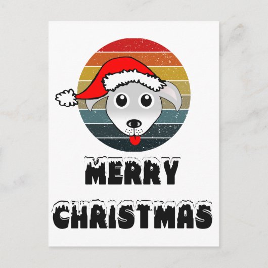 Funny Dog ziet grijze Cartoon met Santa Claus Pet Feestdagenkaart (Voorkant)