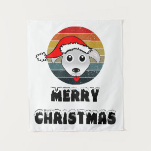 Funny Dog ziet grijze Cartoon met Santa Claus Pet Wandkleed