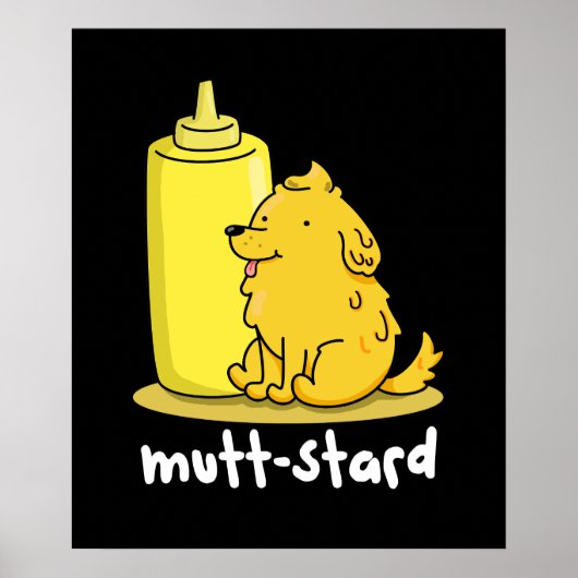 Funny Doggy Mustard Pun Dark BG Poster (Voorkant)
