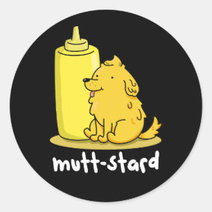 Funny Doggy Mustard Pun Dark BG Ronde Sticker