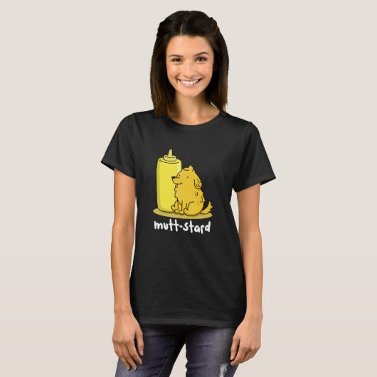 Funny Doggy Mustard Pun Dark BG T-shirt (Voorkant volledig)