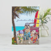 Funny Dogs Afstuderen Beach Party Kaart (Staand voorkant)