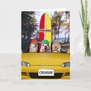 Funny Dogs Cruisin' Surfer Verjaardag Kaart
