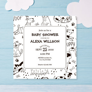 Funny Dogs doodle pattern baby shower Kaart