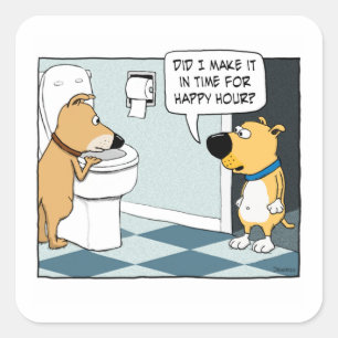 Funny Dogs Happy Hour bij Toilet Bowl Vierkante Sticker