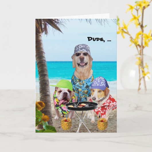 Funny Dogs / Lab in Hawaiiaanse Shirten op het str Kaart (Gele Bloem)