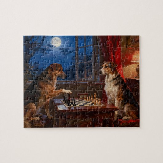 Funny Dogs Playing Chess Dog Lover Gift Legpuzzel (Horizontaal)