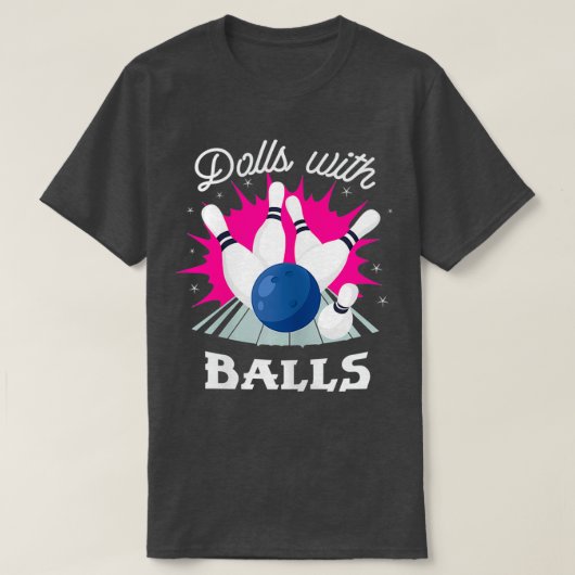 Funny Dolls met ballen, meisjes Bowling T-shirt (Design voorkant)