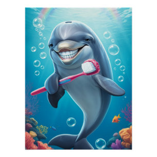 funny dolphin brush teeth perfect poster