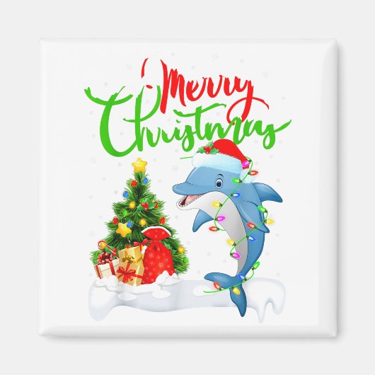 Funny Dolphin Fish Lover Xmas Lighting Dolphin Chr Magneet (Voorkant)