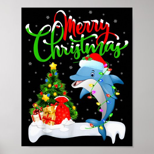 Funny Dolphin Fish Lover Xmas Lighting Dolphin Chr Poster (Voorkant)