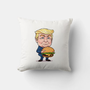Funny Donald Trump Cartoon with Giant Burger Kussen