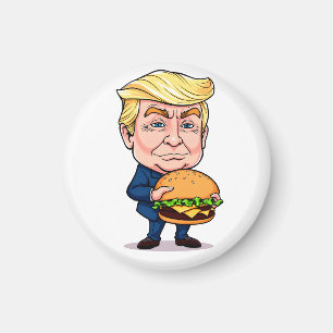 Funny Donald Trump Cartoon with Giant Burger Magneet
