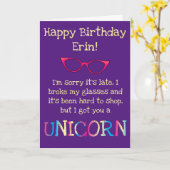 Funny Donkey Unicorn Late Birthday Kaart (Gele Bloem)