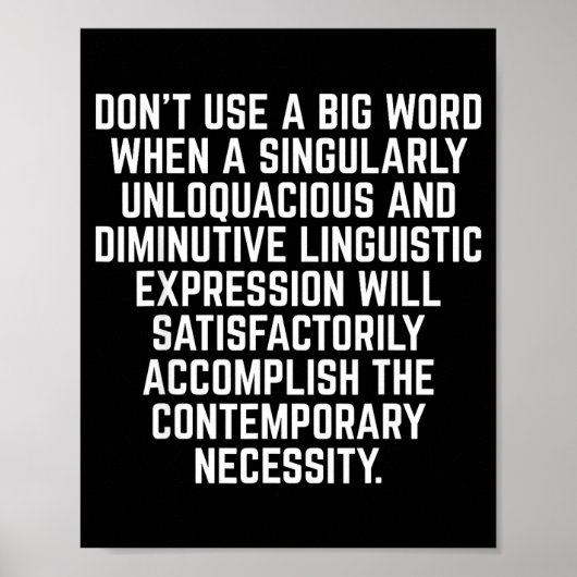 Funny Don't Use A Big Word Writer &amp; Translator Poster (Voorkant)