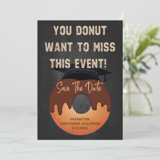 Funny Donut Graduation Party Event Save the Date Kaart (Staand voorkant)