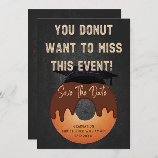 Funny Donut Graduation Party Event Save the Date Kaart (Voorkant / Achterkant)