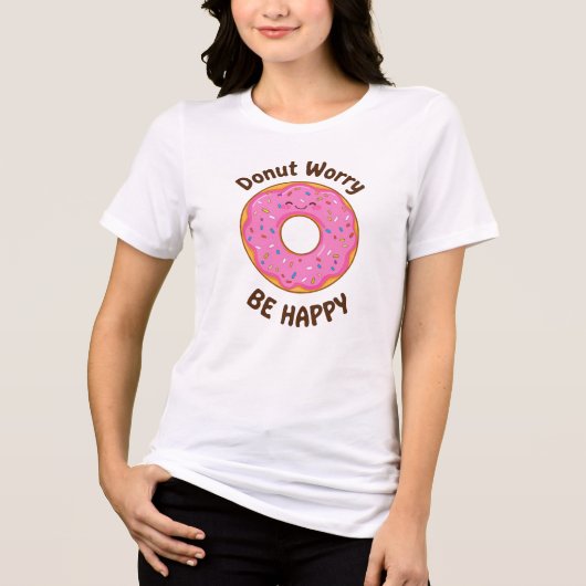 Funny "Donut Worry Be Happy" Pun Tri-Blend Shirt (Voorkant)