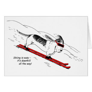 Funny Downhill Skiing Dog Greeting Card 
