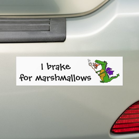 Funny Dragon Roasting Marshmallows Cartoon Bumpersticker (Op auto)