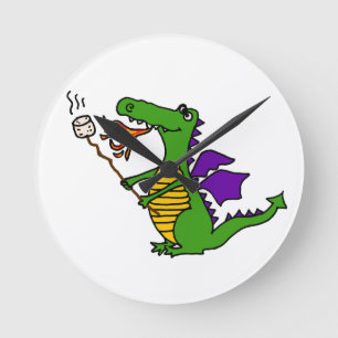 Funny Dragon Roasting Marshmallows Cartoon Ronde Klok