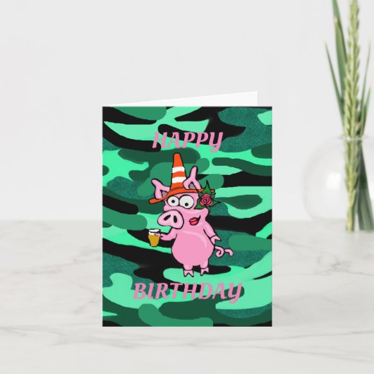 Funny Drink Pig Birthday Card Kaart (Voorkant)