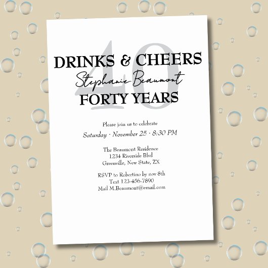 Funny Drinks and Cheers 40th birthday invitation