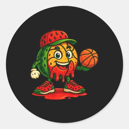 Funny Dripping Watermelon Basketball Watermelon Da Ronde Sticker (Voorkant)