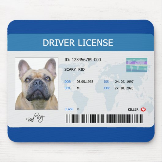 Funny driver licence voor hond muismat (Voorkant)