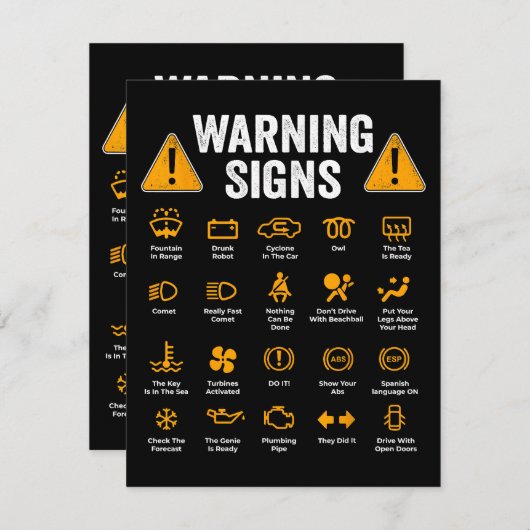 Funny Driving Warning Signs 101 Auto Mechanic Gift Informatiekaartje (Voorkant / Achterkant)