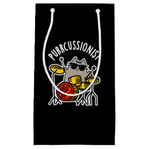 Funny Drummer Cat Pun Dark BG Gesponnen Klein Cadeauzakje