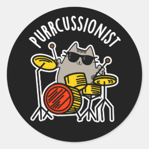 Funny Drummer Cat Pun Dark BG Gesponnen Ronde Sticker