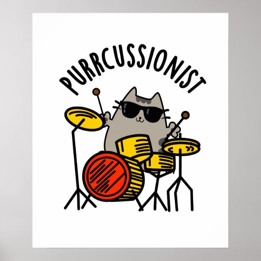 Funny Drummer Cat Pun, Gesponnen Poster (Voorkant)