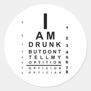 Funny drunk eye chart ronde sticker