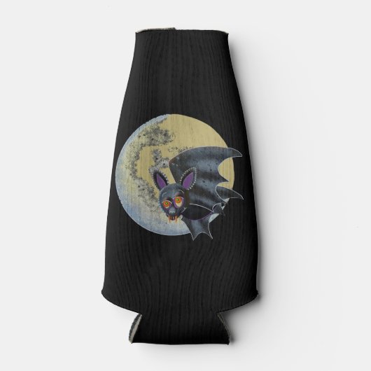 Funny Drunk Halloween Full Moon Bat Flesjeskoeler (Voorkant)